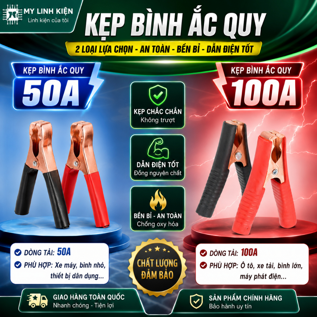 Kẹp bình ắc quy bằng đồng 100A đỏ đen chất lượng cao