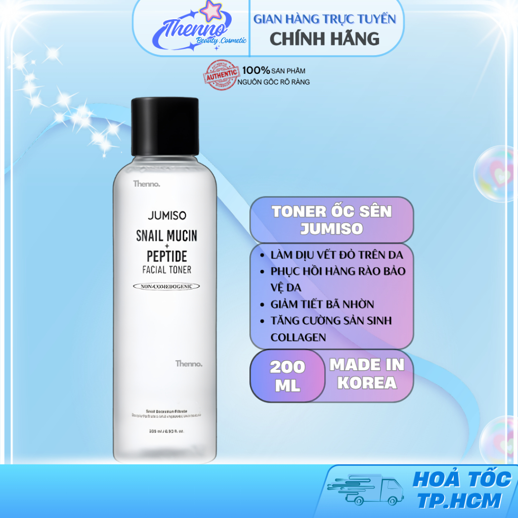 Toner Ốc Sên Hỗ Trợ Phục Hồi & Cấp Ẩm Da Jumiso Snail Mucin 95+ Peptide Facial  Toner 205ml Hàn Quốc