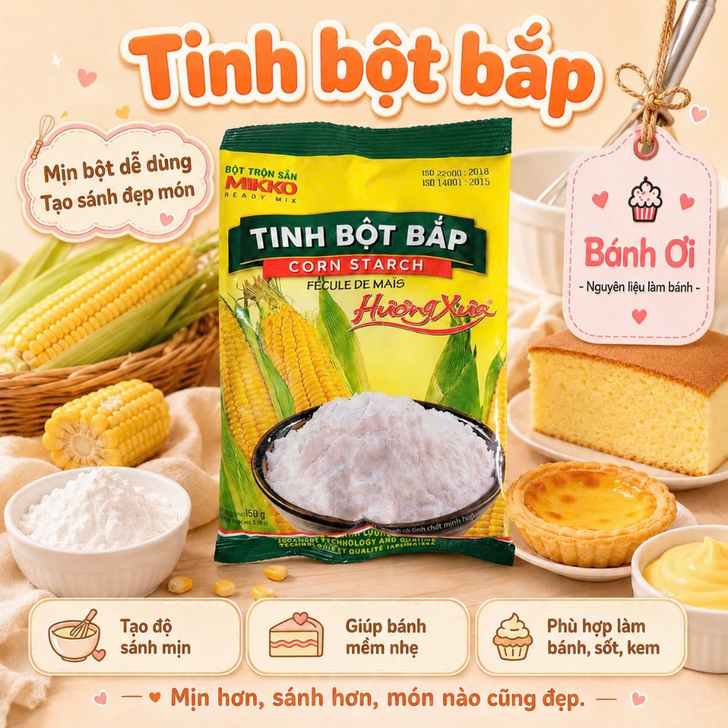 Tinh bột bắp / bột ngô MIKKO -  túi 150gr Tinh Bột Bắp Làm Bánh, Nấu Súp, Làm Sốt, Tạo Sánh