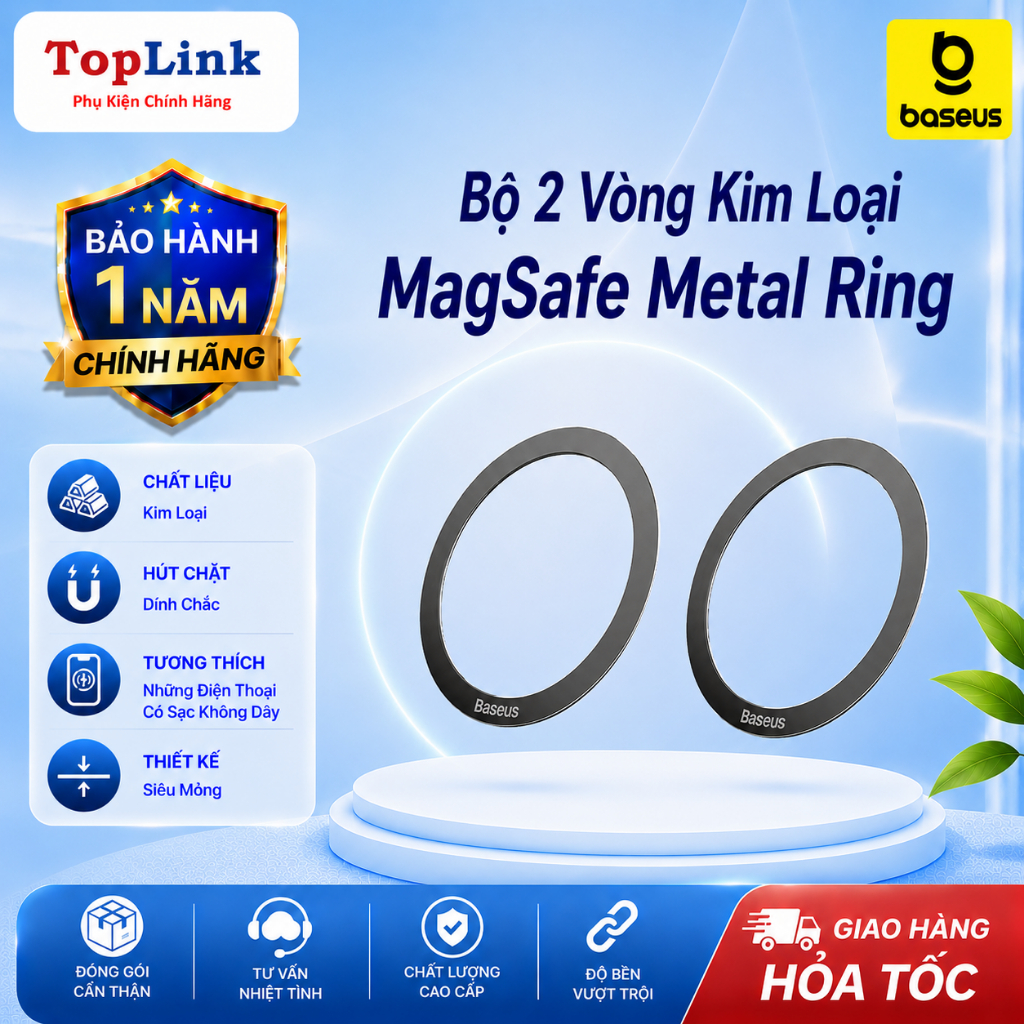 Vòng Kim Loại MagSafe Baseus Metal Ring cho Điện Thoại ( Bộ 2 miếng Dùng cho phụ kiện MagSafe)