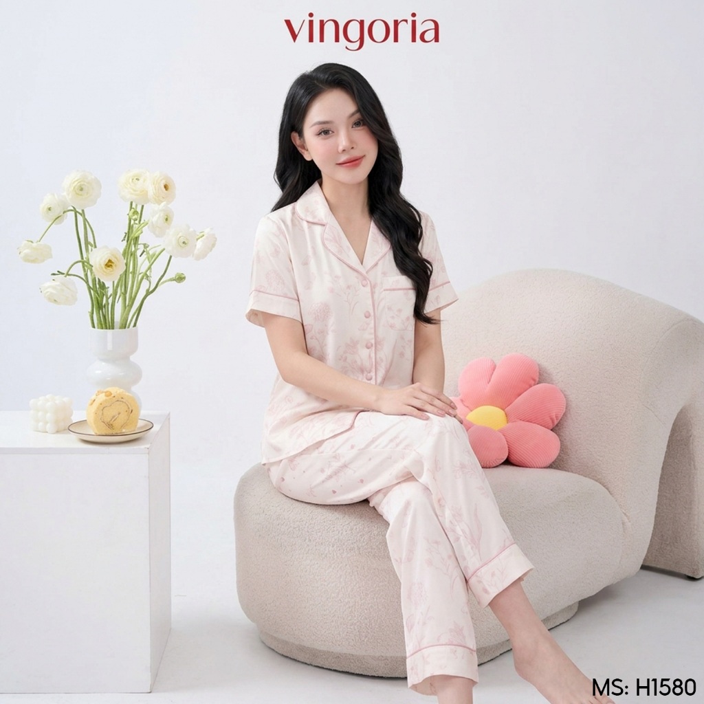Bộ đồ ngủ nữ Pijama lụa VINGO/VINGORIA tay cộc dáng suông mùa hè H1580 | BigBuy360 - bigbuy360.vn