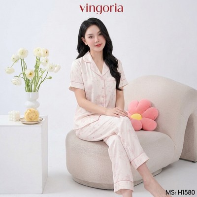 Bộ đồ ngủ nữ Pijama lụa VINGO/VINGORIA tay cộc dáng suông mùa hè H1580