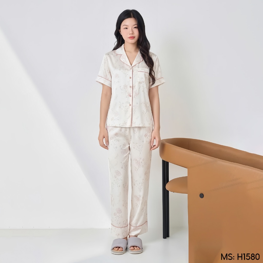 Bộ đồ ngủ nữ Pijama lụa VINGO/VINGORIA tay cộc dáng suông mùa hè H1580 | BigBuy360 - bigbuy360.vn