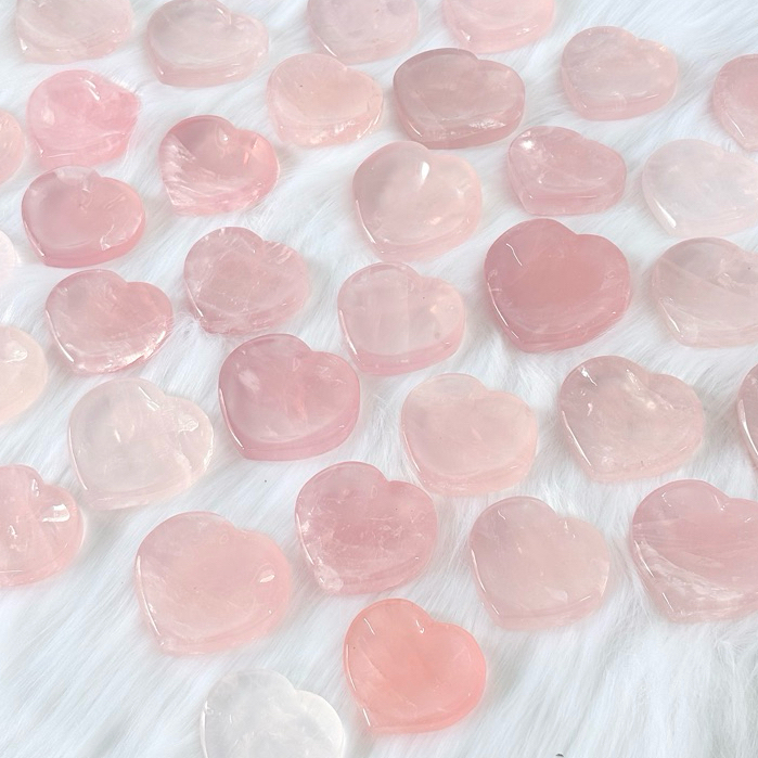 Dĩa Thạch anh Hồng Trái Tim | Rose Quartz tự nhiên, đá thanh tẩy trong Tarot, Reiki, thiền định, đá 