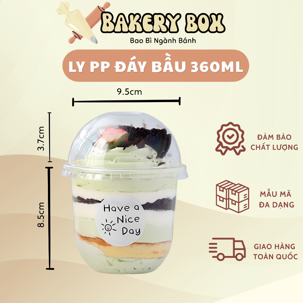 50 Ly Đáy Bầu PP 360ml Đựng Pudding, Trà Sữa, Cafe, Sinh Tố