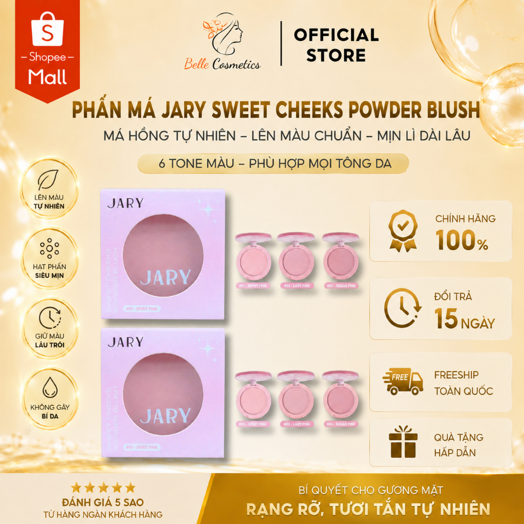 Phấn má Jary Sweet Cheeks Powder Blush Má Hồng Tự Nhiên Bền Màu