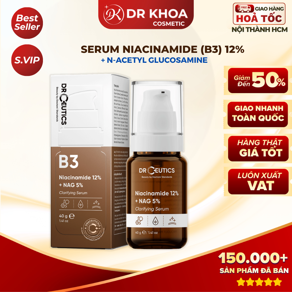 [S.VIP] [B3 12%] Serum DRCEUTICS Niacinamide 12% + NAG Hỗ trợ mờ thâm sáng da, giảm dầu 40g Dr Khoa
