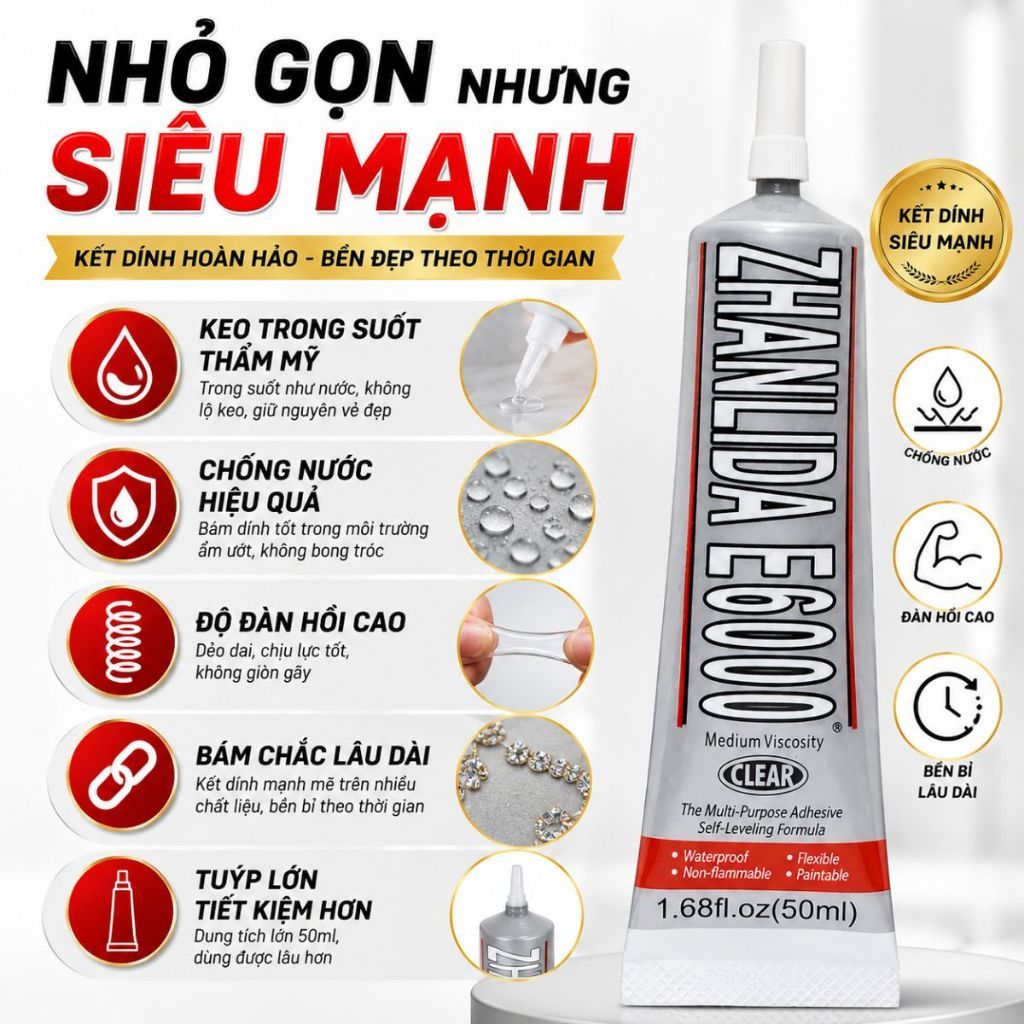 Keo dán E6000-Keo Dán Giảm Mài Mòn Hiệu Quả Dán Trang Sức Đính Đá, Đồ Cưới Handmade