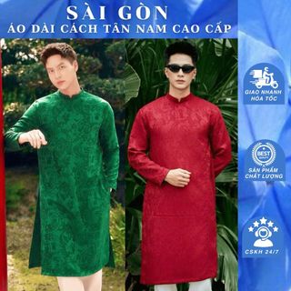 (Hoả Tốc SG) Áo Dài Nam Cách Tân Gấm Mềm Vân Lá Cao Cấp, Thiết Kế Chuẩn Form, Màu Sắc Sang Trọng - Áo Dài Nam Sài Gòn