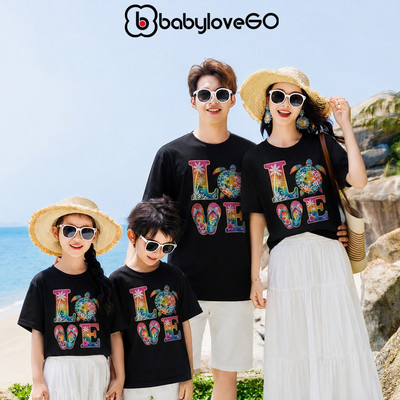 Áo du lịch BabyloveGO, áo phông gia đình cộc tay cổ tròn cotton 100% co giãn 4 chiều, đủ size cho bố mẹ và bé 10-80kg