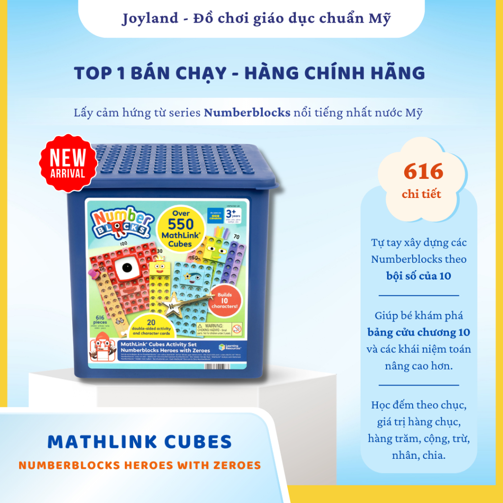 [Hàng nhập khẩu Mỹ] Bộ Numberblocks từ 10 -100 MathLink® Cubes Activity Set Numberblocks® Heroes wit