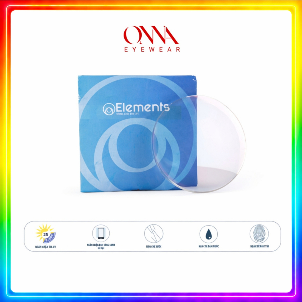 Tròng Kính Chống Ánh Sáng Xanh Elements Blue UV Cut Night AR Chính Hãng