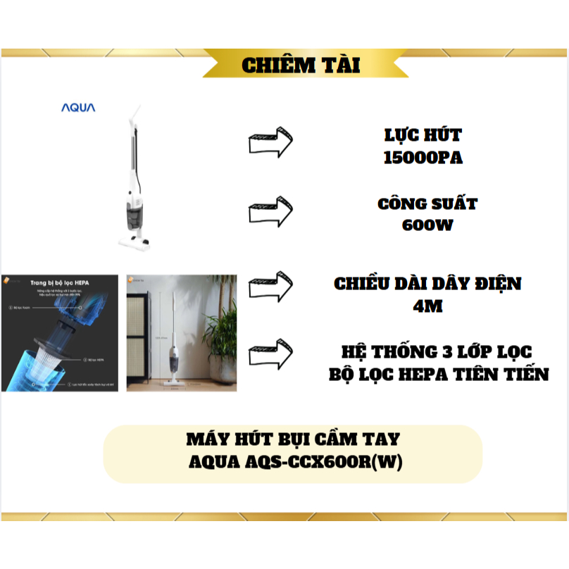 Máy hút bụi cầm tay AQUA AQS-CCX600R(W)