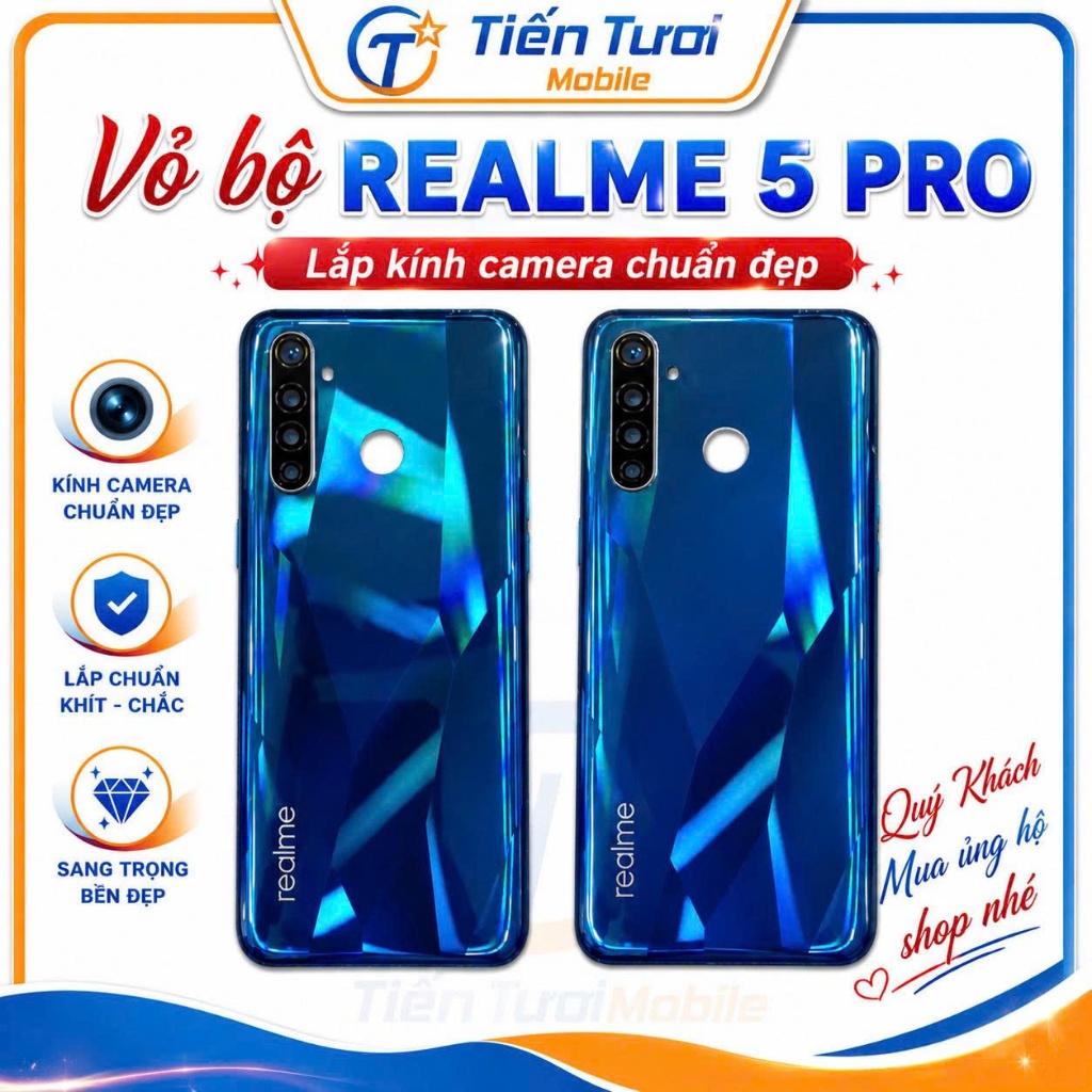 Vỏ bộ Realme 5 PRO, kèm kính Camera khay sim