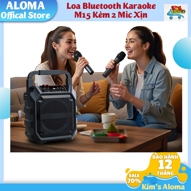 (Loa M15 Kèm Mic) Loa Karaoke Bluetooth Aloma - Bass Cực Căng - Không Dây Cao Cấp - Loa Xách Tay Di 