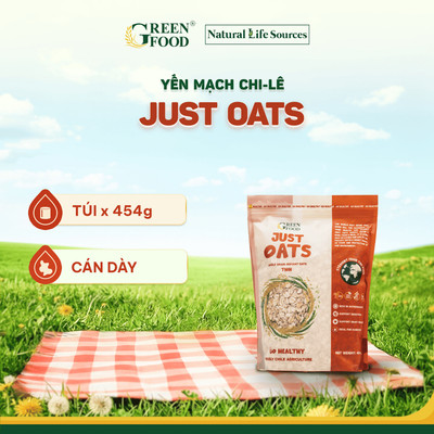 Yến mạch Chile JUST OATS nguyên chất cán dày - GREEN FOOD | Túi 454g - Ăn Liền Tiện Lợi Ăn Kiêng