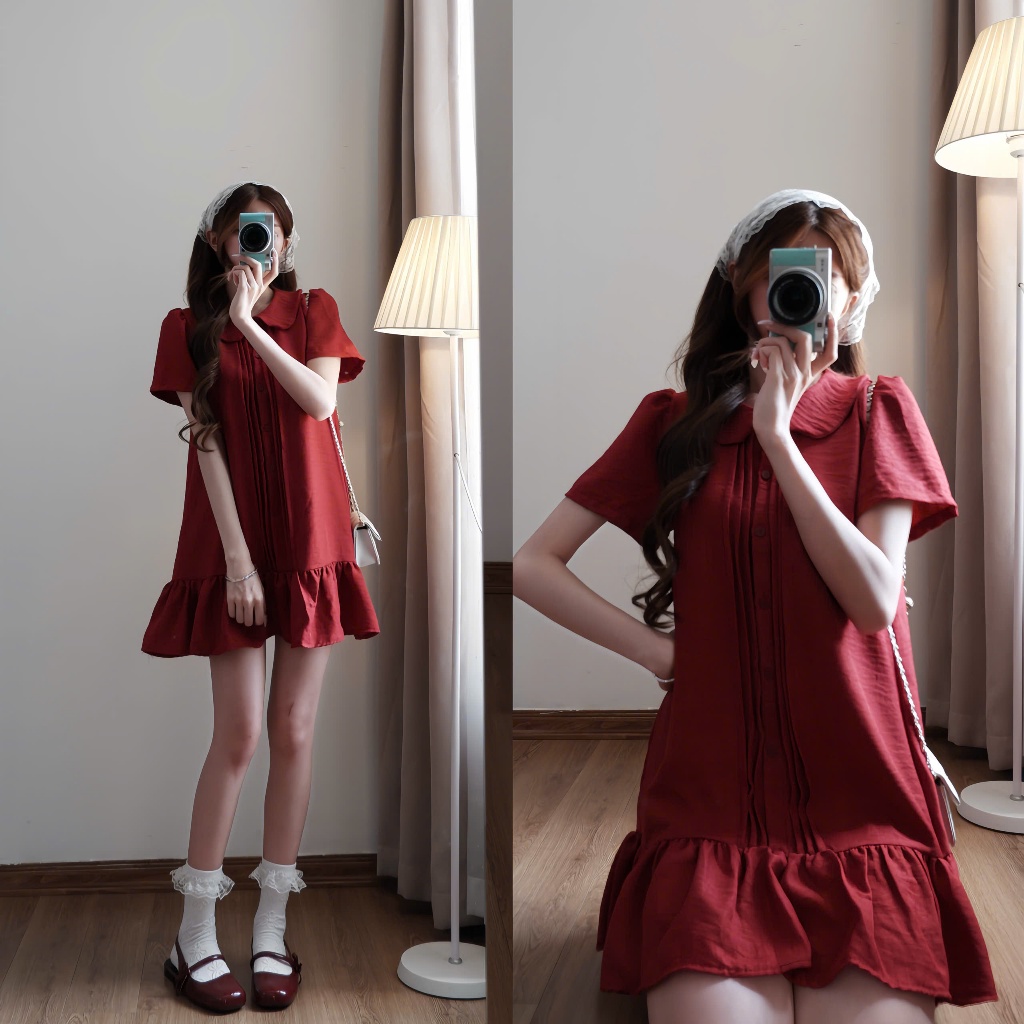 Váy babydoll XIXEOSHOP thắt eo xếp ly  nhẹ nhàng dáng xòe - V239 | BigBuy360 - bigbuy360.vn