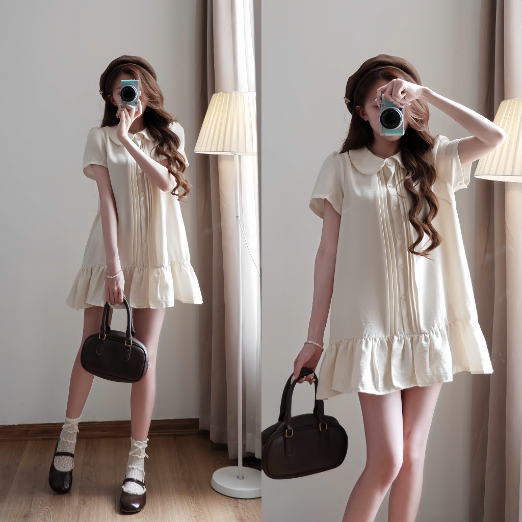 Váy babydoll XIXEOSHOP thắt eo xếp ly  nhẹ nhàng dáng xòe - V239 | BigBuy360 - bigbuy360.vn