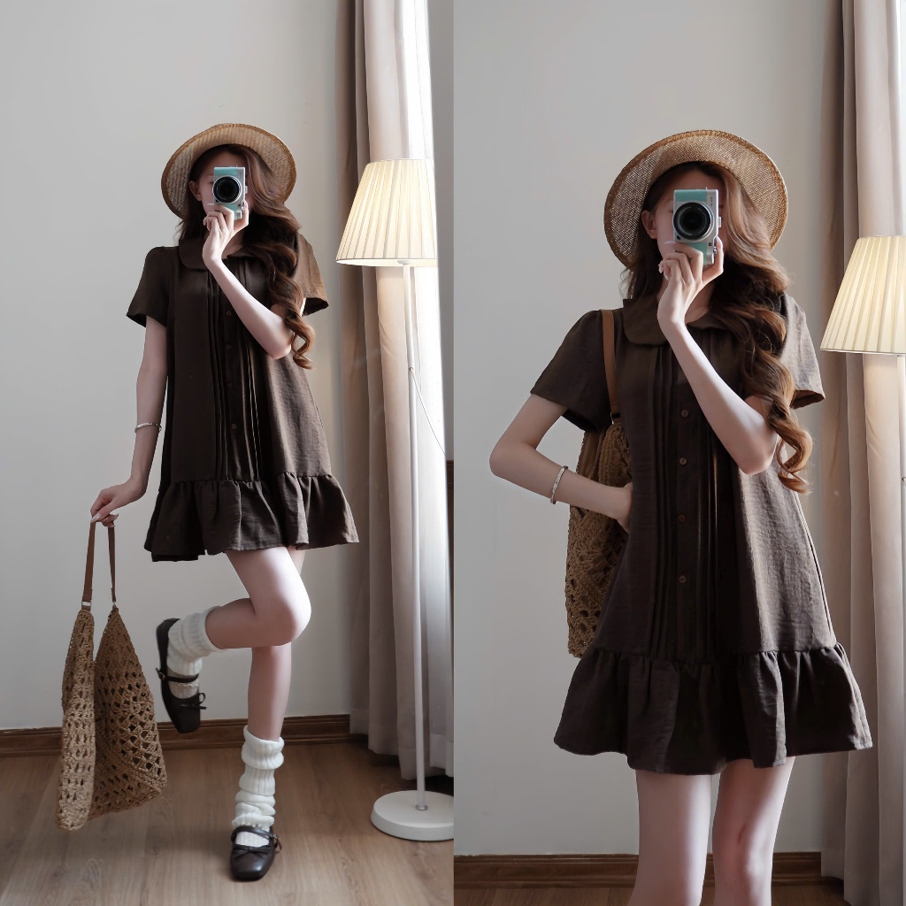 Váy babydoll XIXEOSHOP thắt eo xếp ly  nhẹ nhàng dáng xòe - V239 | BigBuy360 - bigbuy360.vn