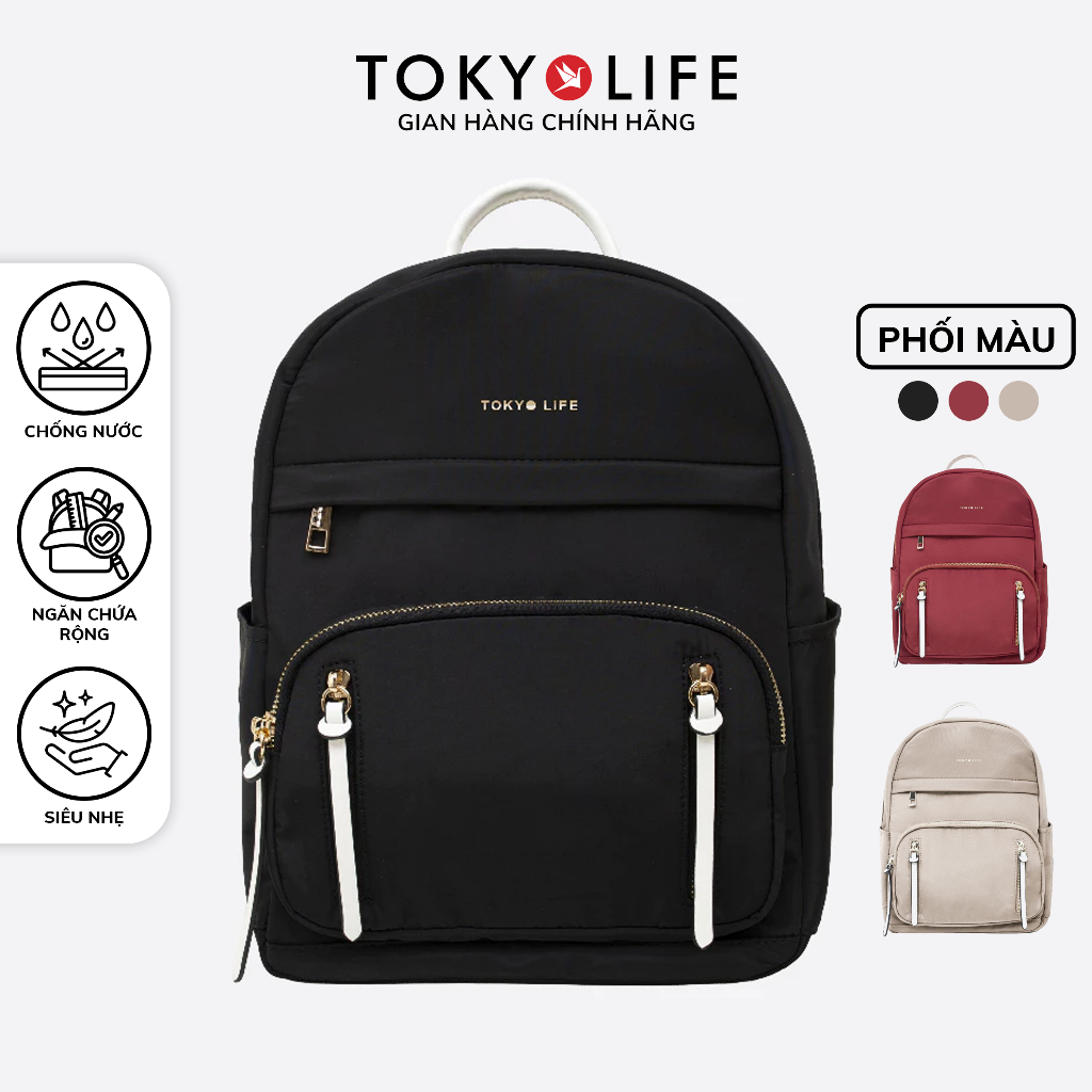 Balo đi học TOKYOLIFE chống thấm nước siêu nhẹ phong cách thời trang 40001933 (24x16x33cm)