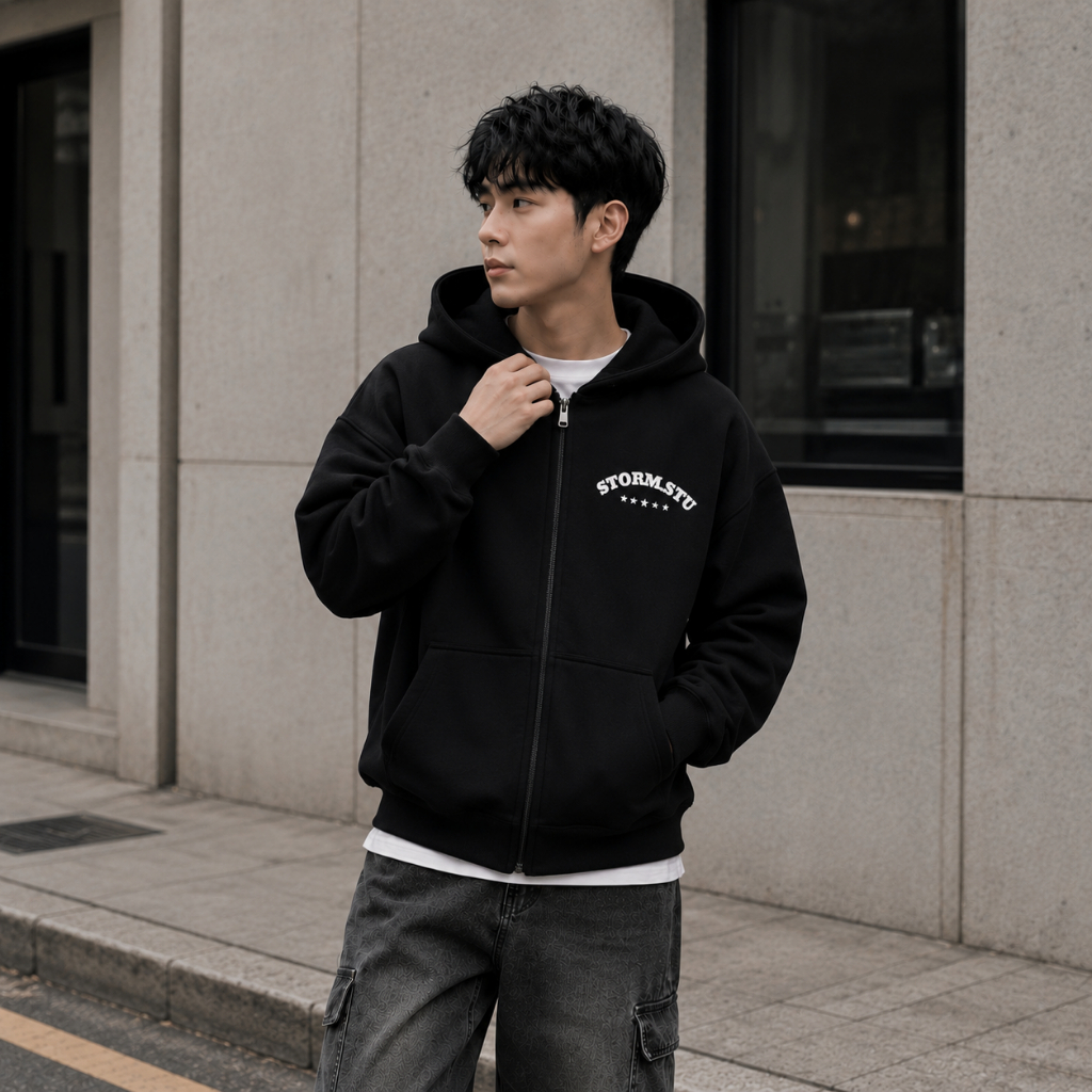 Áo Khoác Hoodie Zip Form Boxy STORM.STU Nam Nữ Unisex - Nỉ Bông Dày Dặn, Form Streetwear - THE STAR