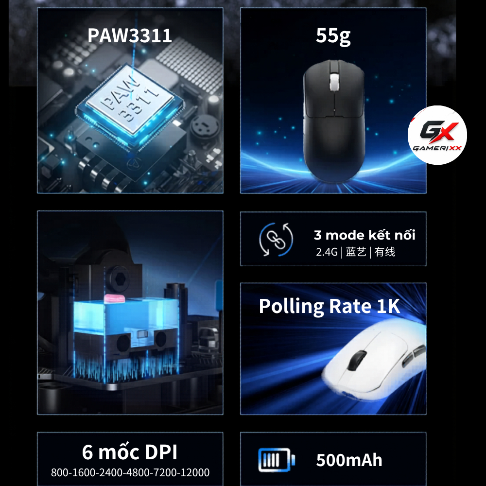 Chuột không dây Leobog GM3 - Mắt đọc PAW3311 - Polling rate 1k - Dung lượng pin 500mAh | BigBuy360 - bigbuy360.vn
