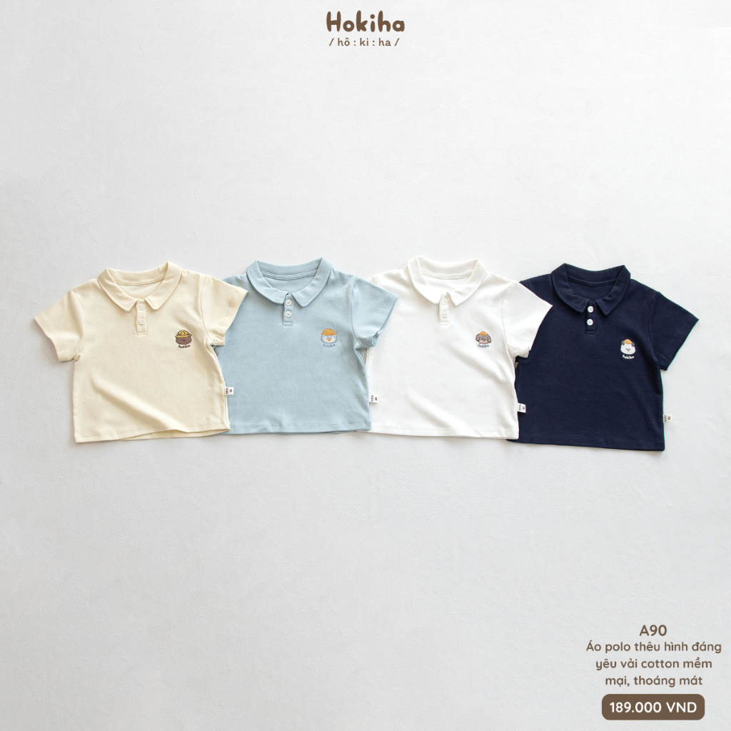 Áo Polo Cộc Tay Mùa Hè Thêu Hình Cho Bé Hokiha Vải Cotton Mềm Mại, Thoáng Mát Size 8-17kg A90