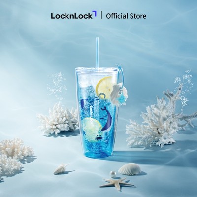Ly Nhựa 2 Lớp LocknLock Ocean Double Wall HAP534BLU 750ml, Kèm Phụ Kiện, Hàng Chính Hãng - JoyMall
