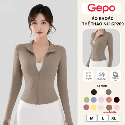 GEPO Áo Khoác Thể Thao Tập Gym Tập Yoga Nữ Dài Tay Phối Khóa Kéo Co Giãn Thấm Hút Mồ Hôi GP209