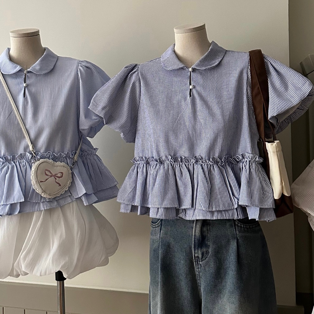Áo babydoll khuy trai kẻ A2514 Nanastore21 Nữ Woman | BigBuy360 - bigbuy360.vn
