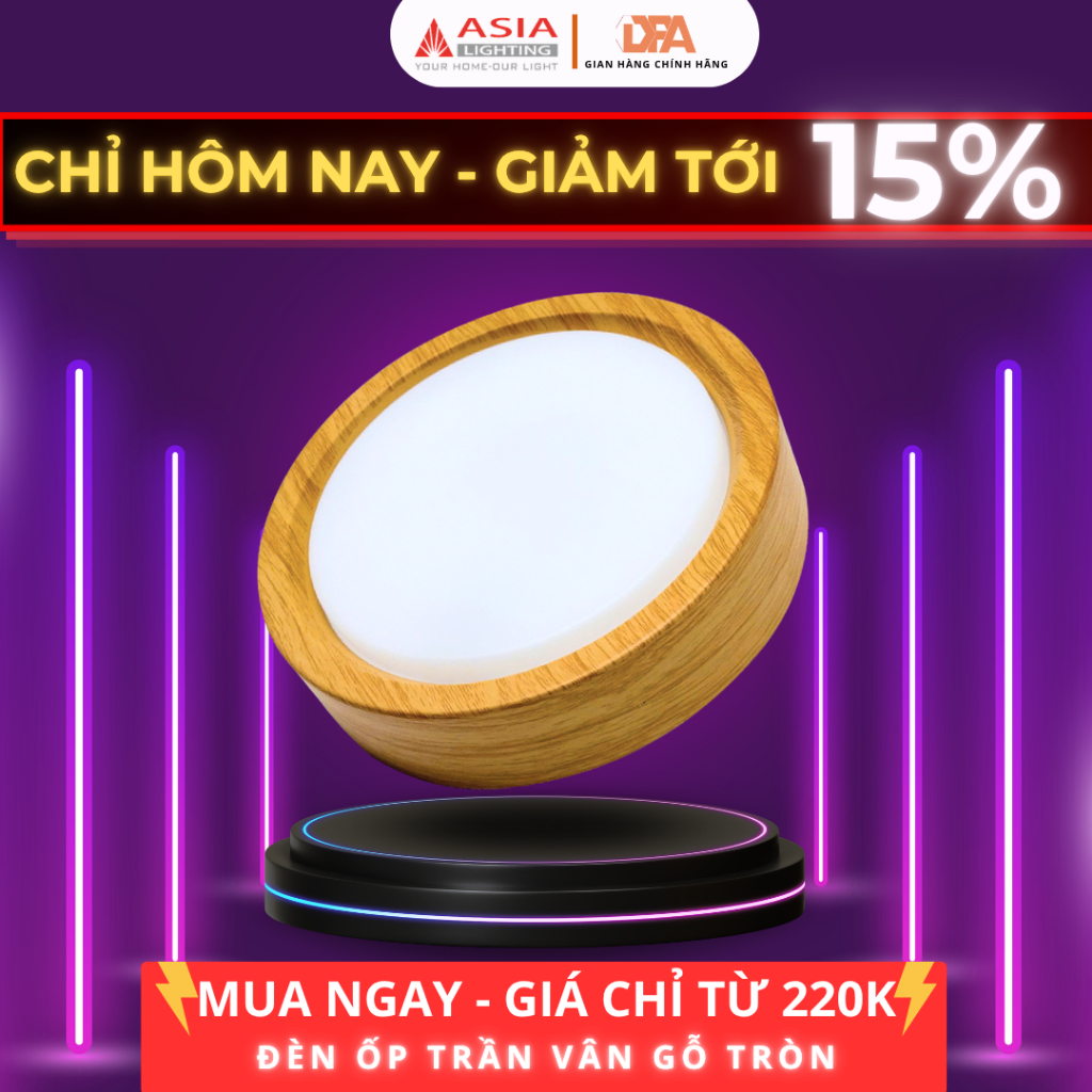 Đèn Led Ốp Nổi Tròn  Vân Gỗ OTG ASIA LIGHTING Công suất 24W, 36W, 48W- Ánh sáng Trắng , Vàng , 3 Màu