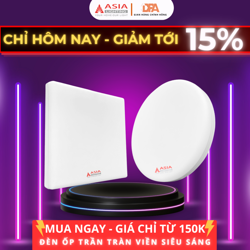 Đèn LED Ốp Nổi Vuông / Tròn Siêu Sáng OTS , OVS  Asia Lighting, Công suất 24W-36W-48W Ánh Sáng Trắng