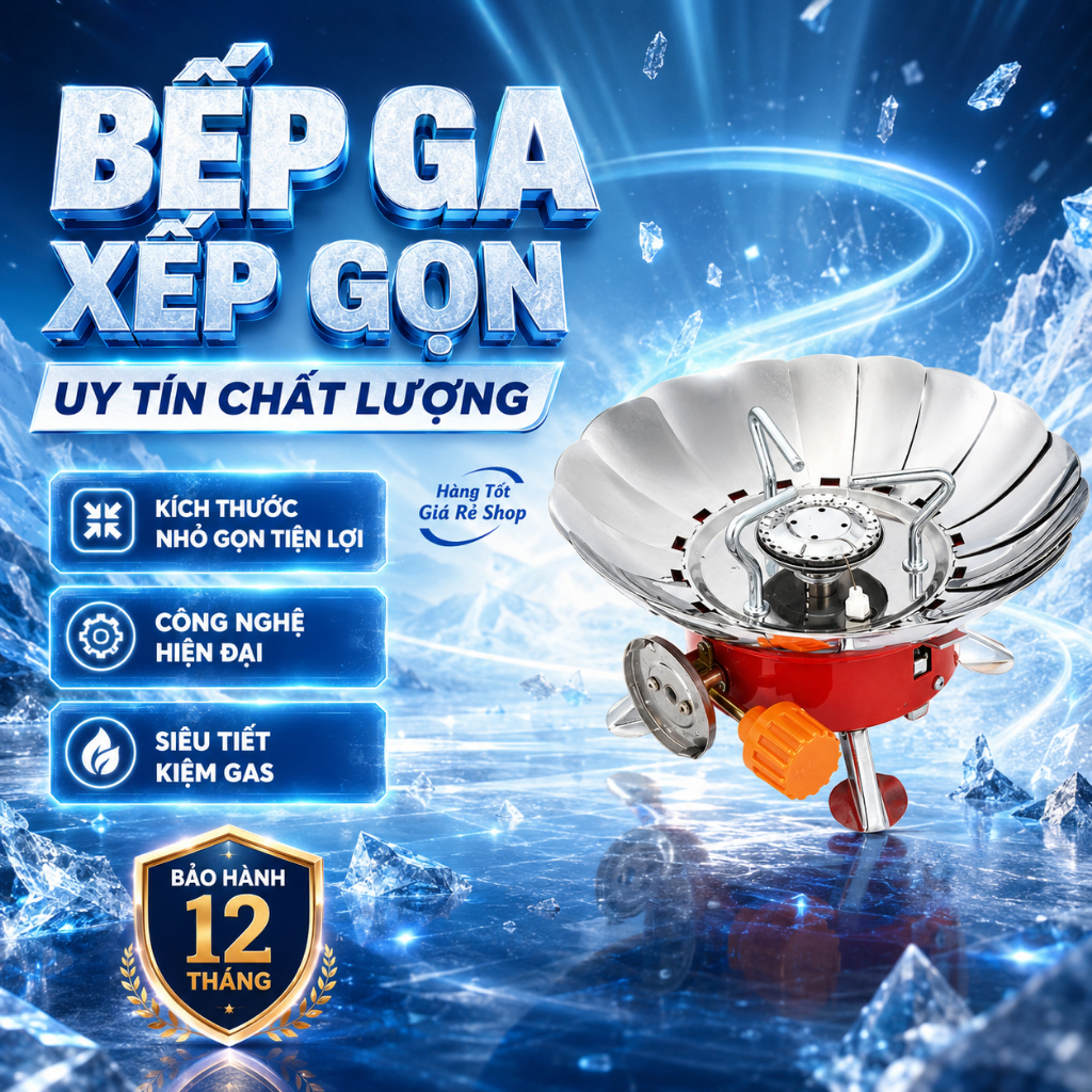 Bếp Ga Xếp Gọn Du Lịch Có Chắn Gió, Bếp Ga Mini Chống Gió, Gấp Gọn Tiện Dụng Cho Giã Ngoại Du Lịch