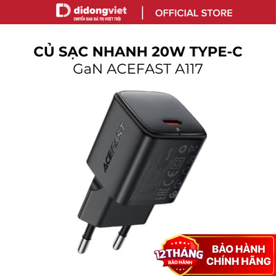 Củ Sạc Nhanh Acefast GaN 20W Acefast A117 - Cổng Type-C, Hỗ Trợ Sạc PD3.0 / PPS- Hàng Chính Hãng