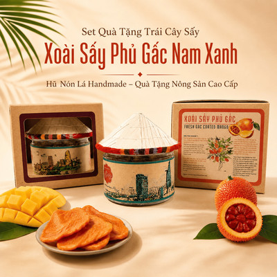 Trái Cây Sấy Nam Xanh, Xoài Sấy Phủ Gấc, Hộp Quà Tặng Nón Lá Việt Nam, Quà Tặng Nông Sản Cao Cấp