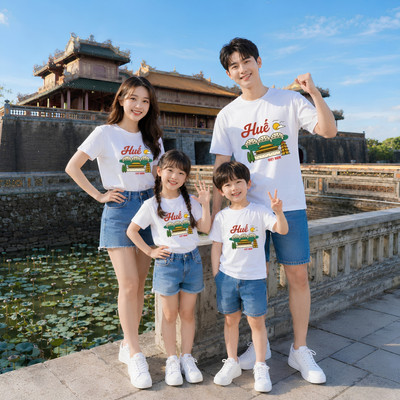 Áo phông gia đình du lịch Huế, Hội An, Sài Gòn, Phú Quốc, Ninh Bình, Vĩnh Hy, Hải Phòng, SaPa size từ 15-82kg Loza GD001