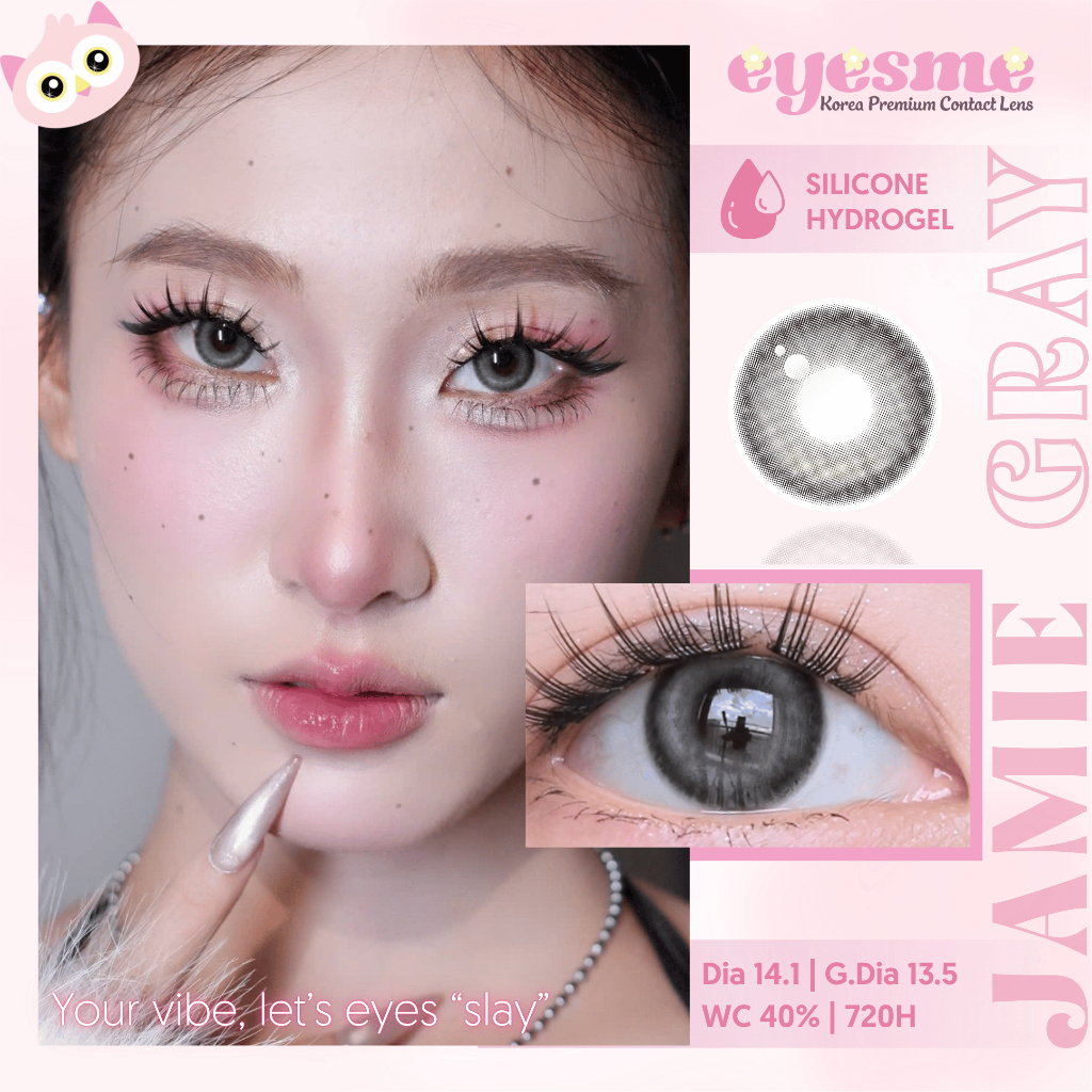 Kính áp tròng Eyesme - Lens xám đen Douyin lens cận - Dollring Jamie Gray có độ cận