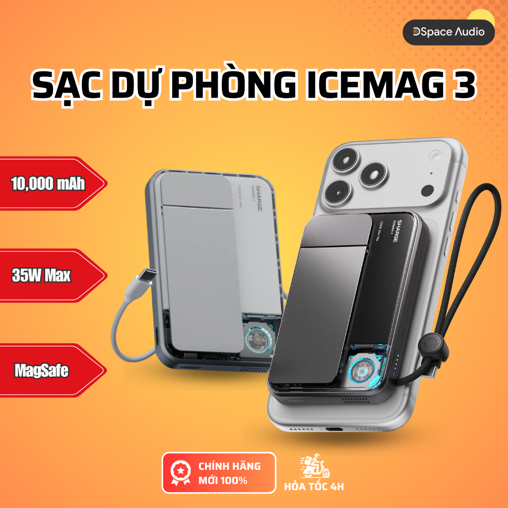 Sạc dự phòng ICEMAG 3 MagSafe, Qi2 25W, 10000mAh, sạc nhanh USB-C 35W, làm mát tự động, bảo hành 12 