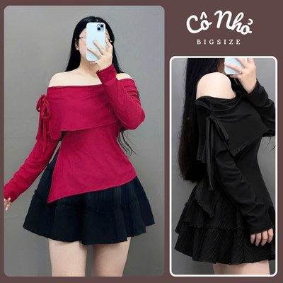 Set Áo Váy Bigsize Nữ Áo Trễ Vai Dài Tay Điệu Đà Phối Chân Váy Xoè Dễ Thương SET942
