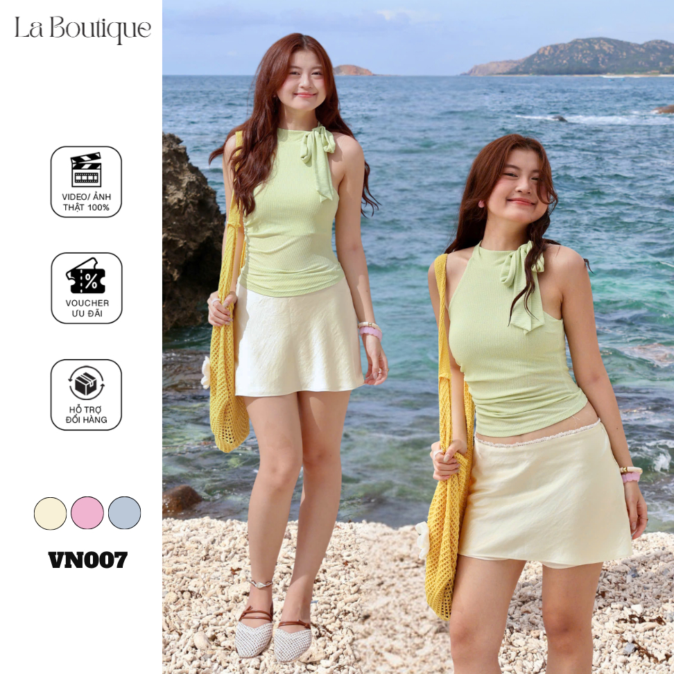 Chân váy lụa ngắn cạp trễ viền ren, váy nữ sexy nhẹ có quần trong La Boutique SS26 - VN007-2605LAT | BigBuy360 - bigbuy360.vn