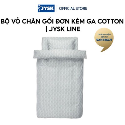 Bộ vỏ chăn gối đơn kèm ga cotton | JYSK LINE | xanh | R140xD200cm/R150xD250cm/R50xD70cm
