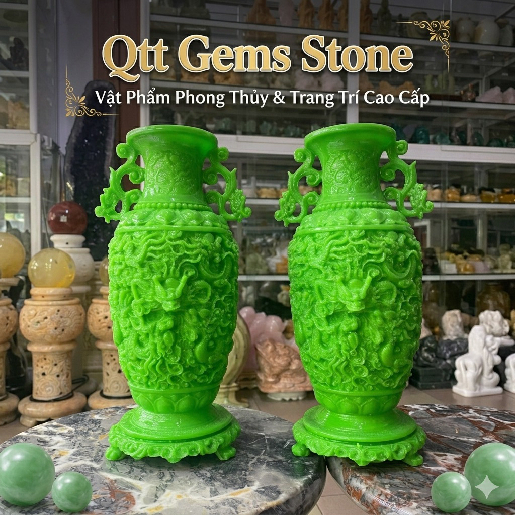 Cặp Bình Hoa Cửu Long Tinh Bột Đá Cao Cấp 35cm - Lục Bình Trang Trí Phong Thủy, Decor Phòng Khách, Thu Hút Tài Lộc