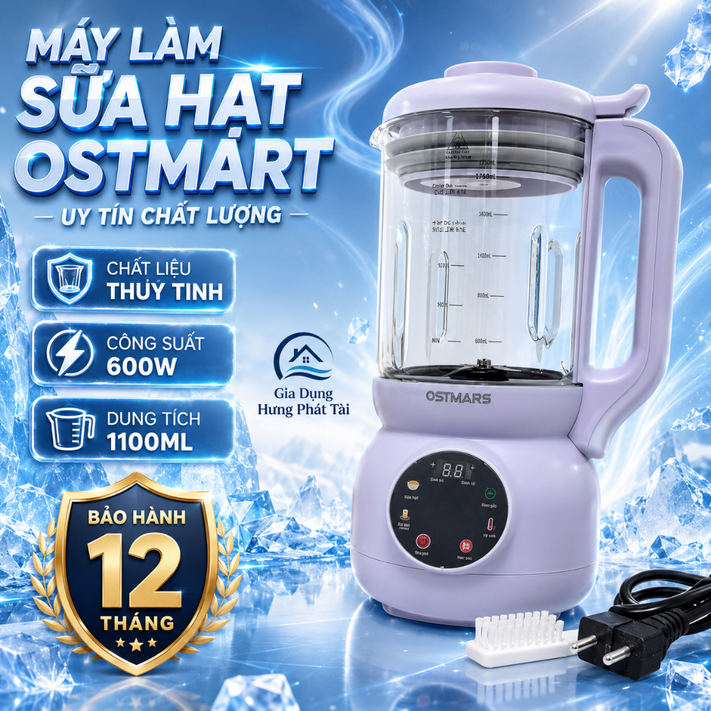 Máy Làm Sữa Hạt OSTMARS Thủy Tinh 10 Lưỡi Xay , Máy Nấu Sữa Hạt Bản Tiếng Việt Dễ Dàng Sử Dụng