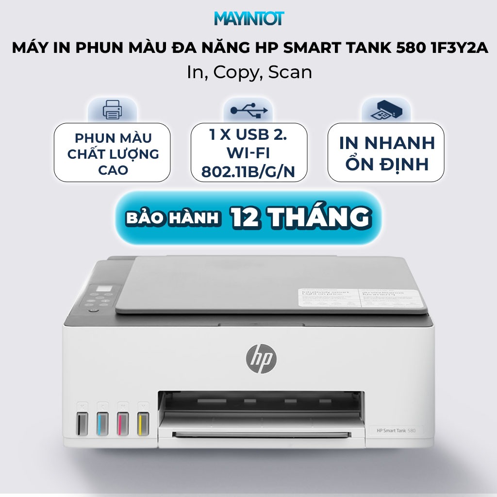 Máy In Phun Màu Đa Năng HP Smart Tank 580 1F3Y2A In Nhanh Tiết Kiệm Điện - Máy In Giá Tốt