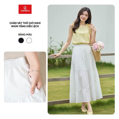 Chân váy maxi nữ CARDINA chất liệu thô gió mềm kiểu dáng nhún tầng kiểu lệch 6CVM05