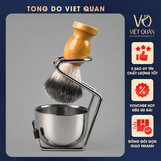 Combo Cạo Râu Barber 3 Món Cao Cấp, Chổi Quét Bọt, Bát Đựng Kem Cạo Râu Kèm Giá Đỡ