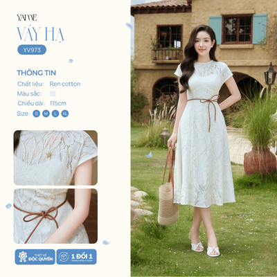 Váy Thiết Kế Nữ YAME Cổ Tròn Tay Liền, Tùng Váy Xòe, Đầm Dáng Dài 110cm Nhẹ Nhàng Kèm Charm Sao Biển HẠ - YV973