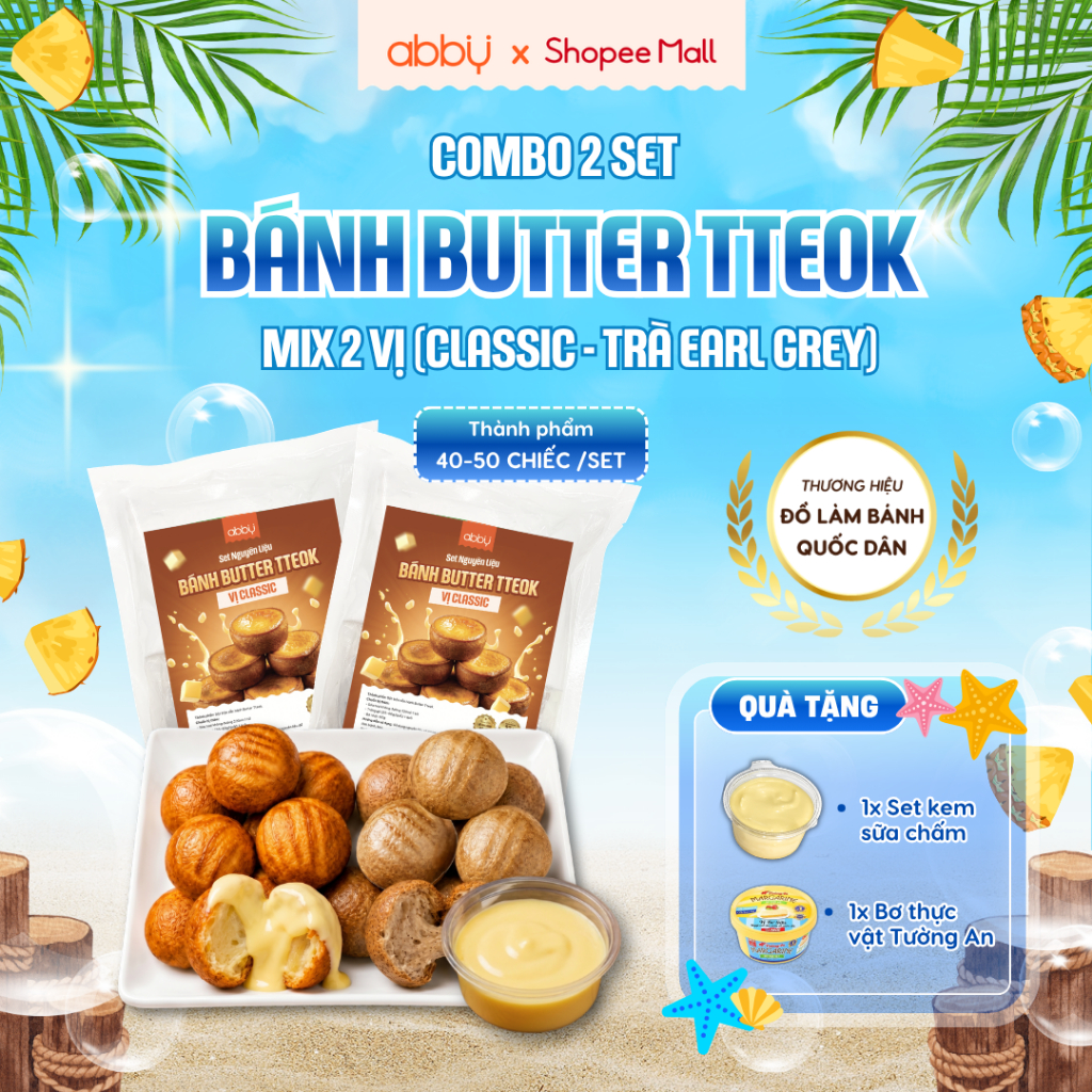 [ABBY] Set Butter Tteok mix 2 vị classic, trà Earl Grey chấm kem - Thành phẩm 40 - 50 bánh - Nguyên 