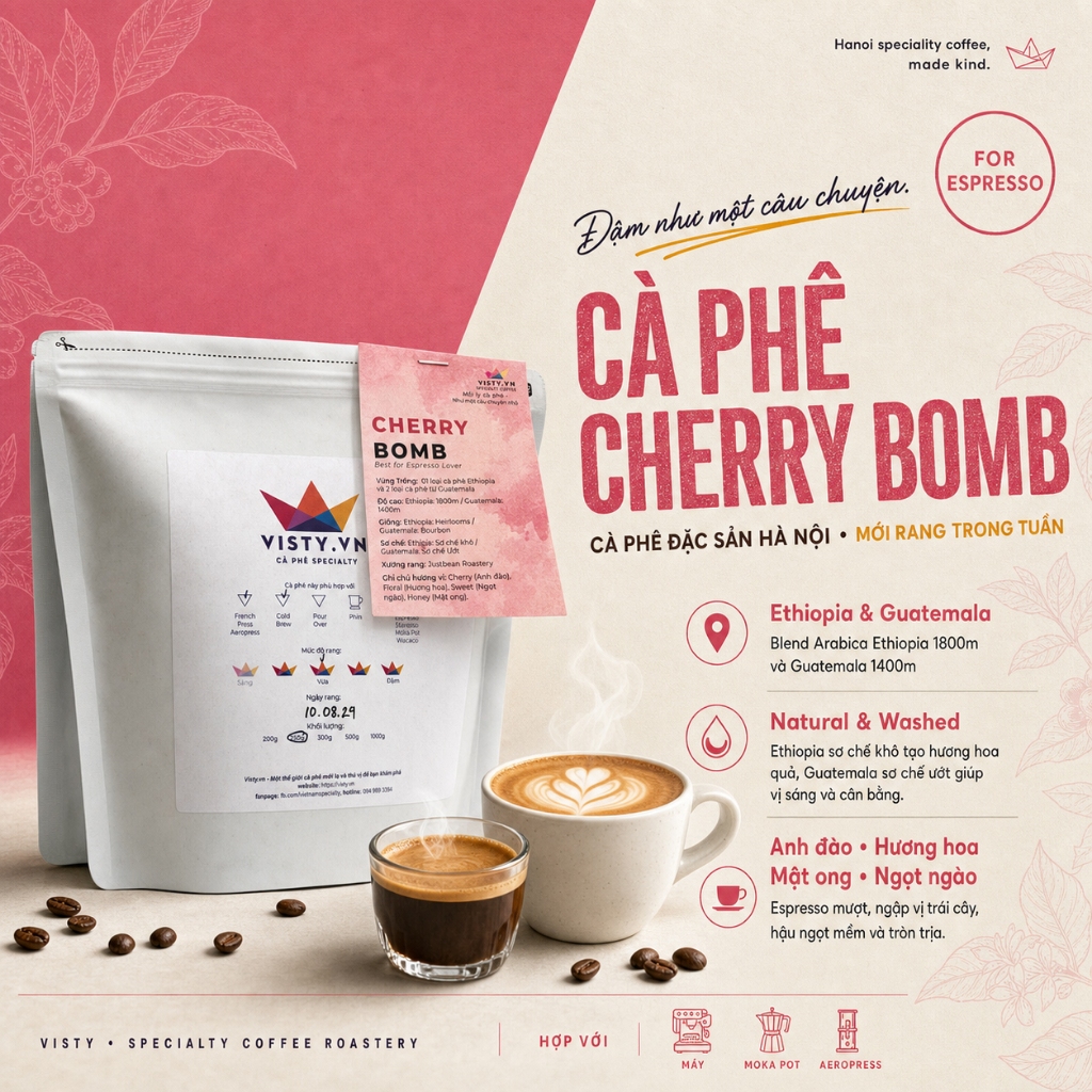 Cà phê Espresso Arabica Ethiopia & Guatemala CHERRY BOMB Visty