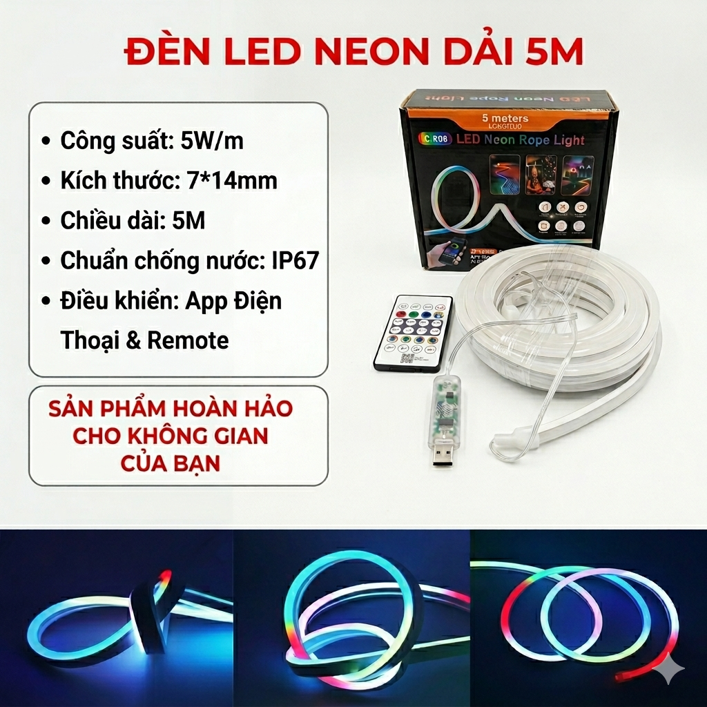 Dây đèn neon chạy đuổi aRGB trang trí decor tường phòng ngủ phòng khách góc làm việc Đèn NEON FLEX